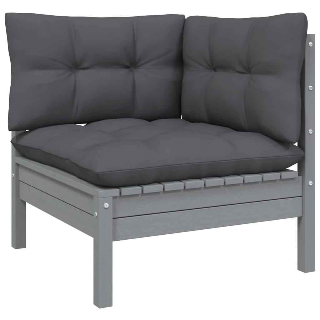 Garden Corner Sofa with Anthracite Cushions Grey Solid Pinewood