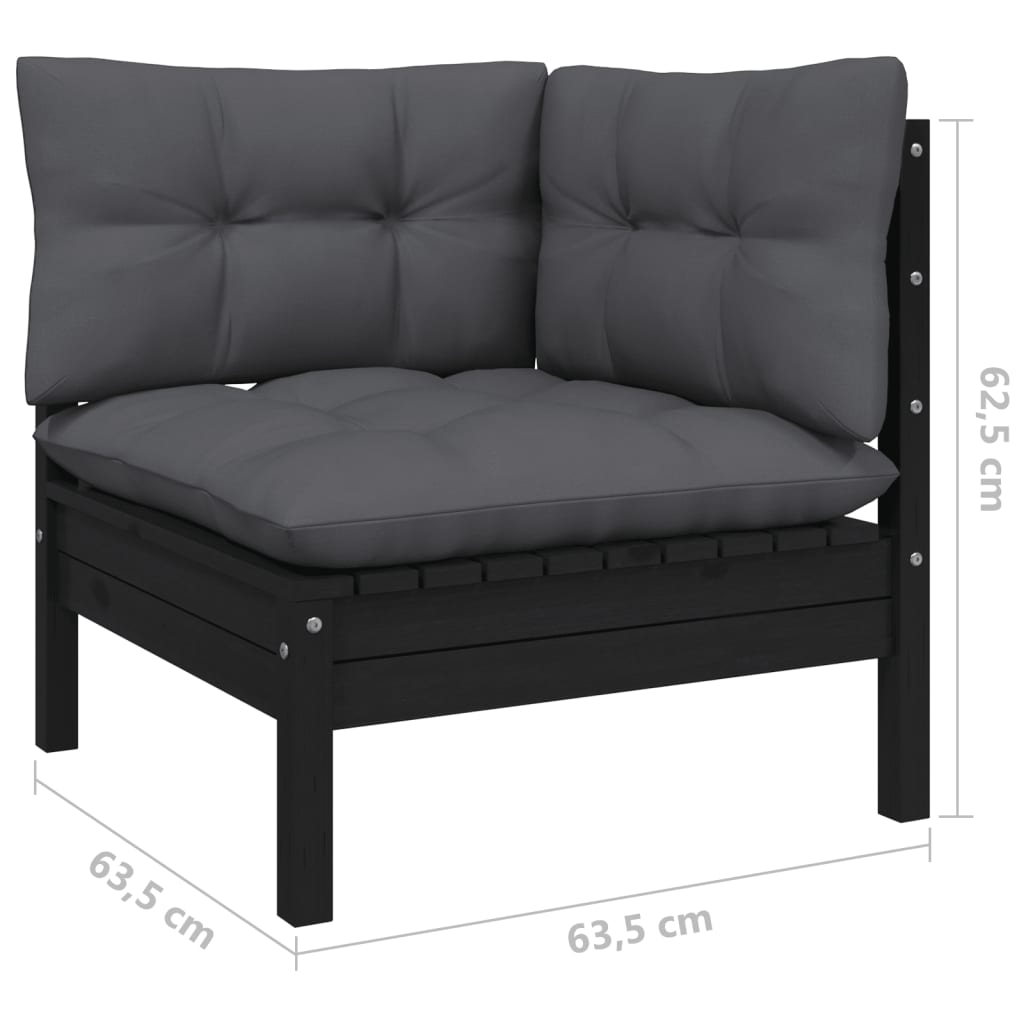 Garden Corner Sofa with Cushions Black Solid Pinewood