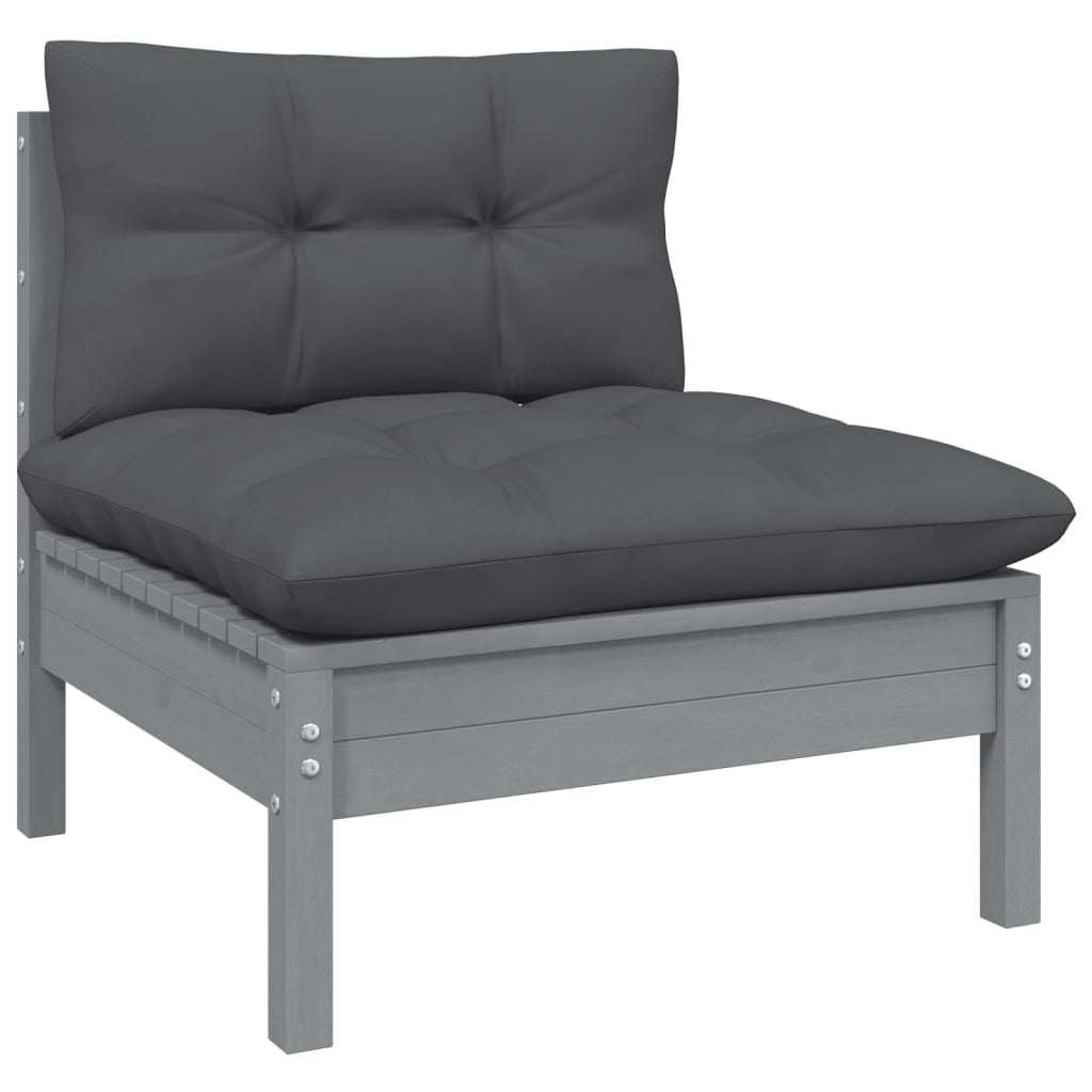 Garden Middle Sofa with Anthracite Cushions Grey Solid Pinewood