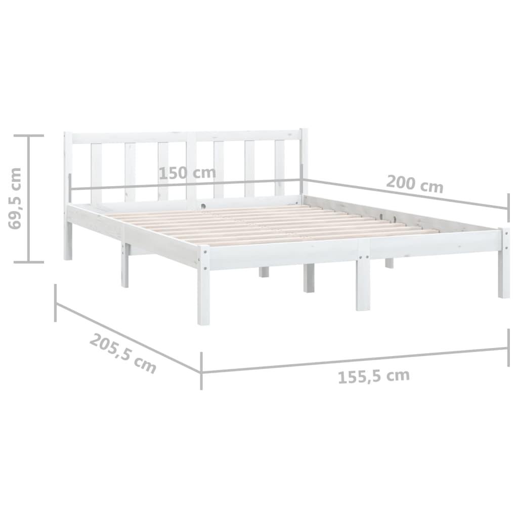 Bed Frame without Mattress White Solid Wood Pine 150x200 cm