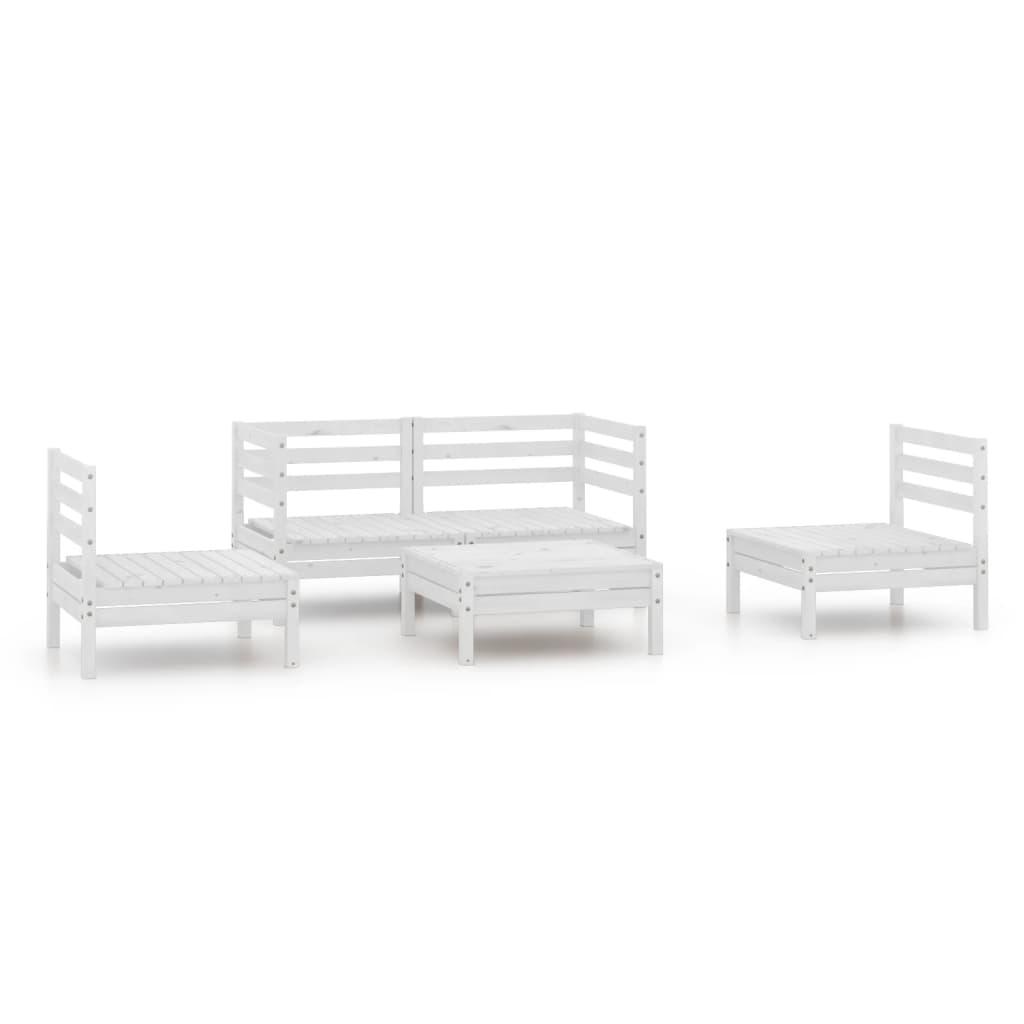 5 Piece Garden Lounge Set White Solid Pinewood
