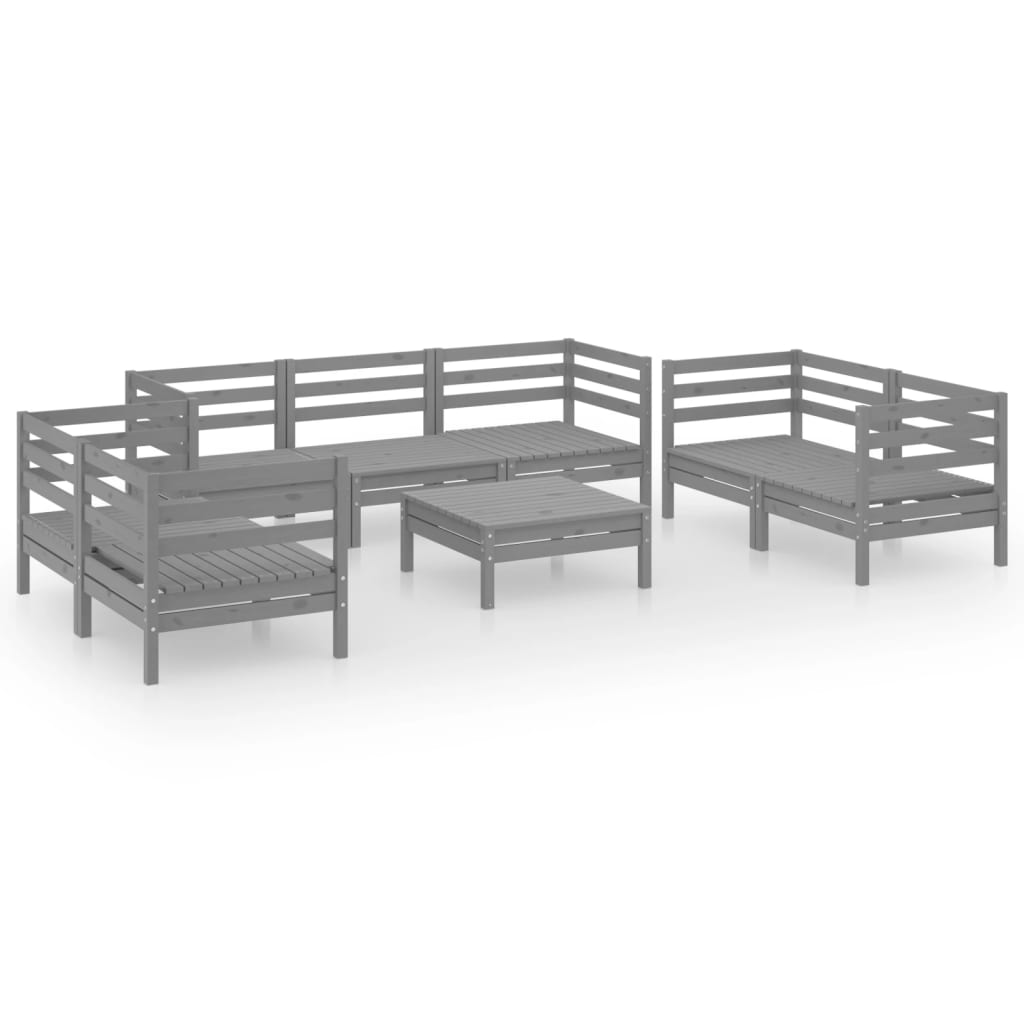 8 Piece Garden Lounge Set Grey Solid Pinewood