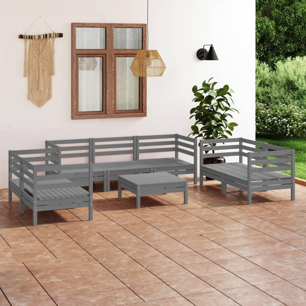 8 Piece Garden Lounge Set Grey Solid Pinewood