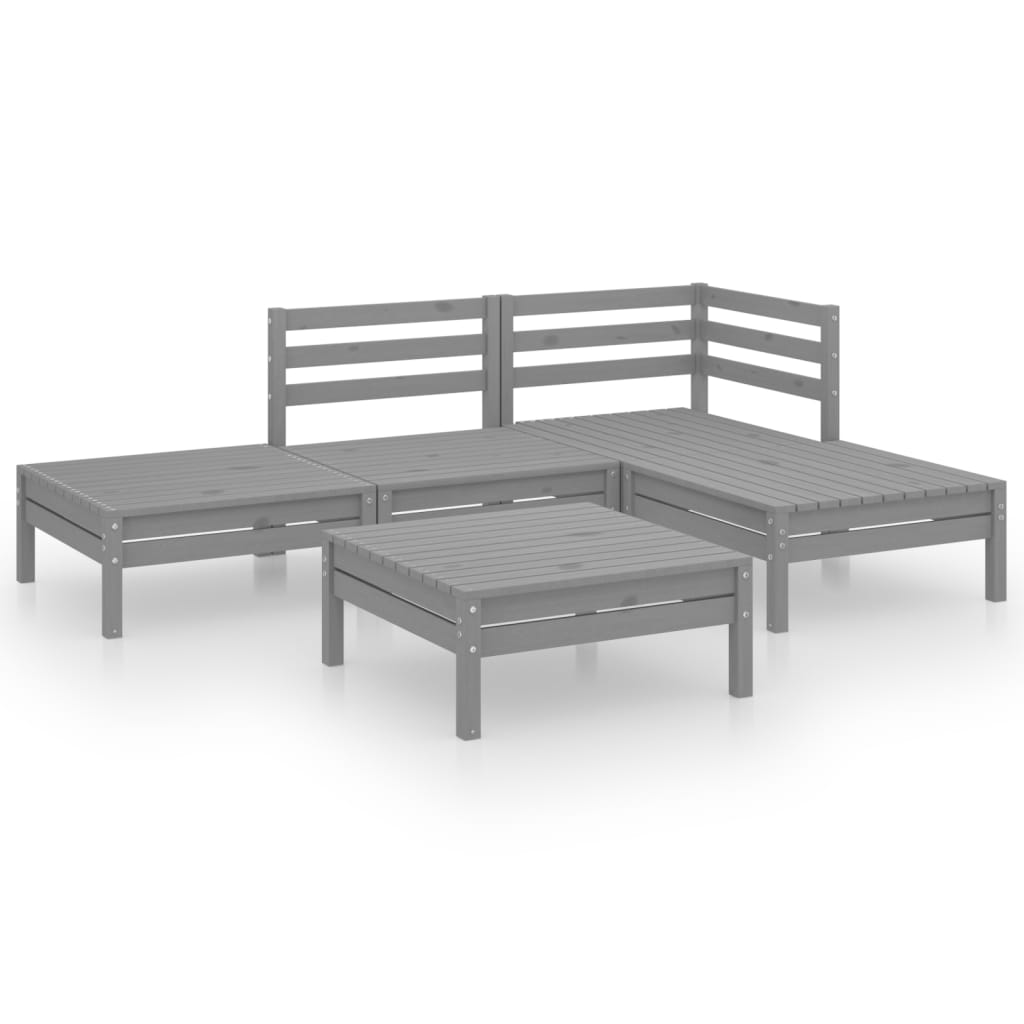 5 Piece Garden Lounge Set Solid Pinewood Grey