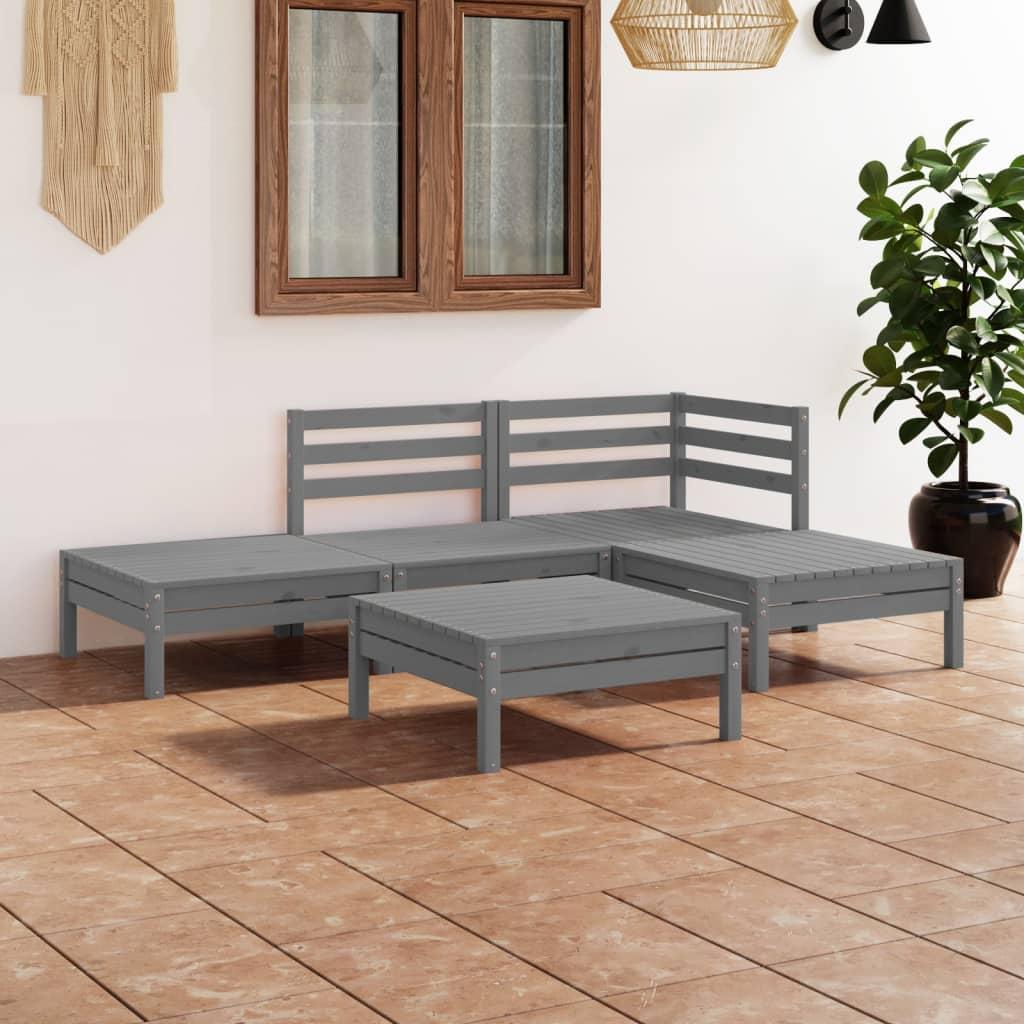 5 Piece Garden Lounge Set Solid Pinewood Grey