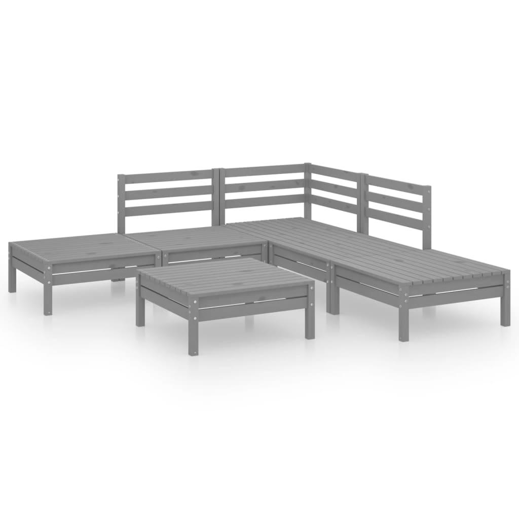 6 Piece Garden Lounge Set Solid Pinewood Grey