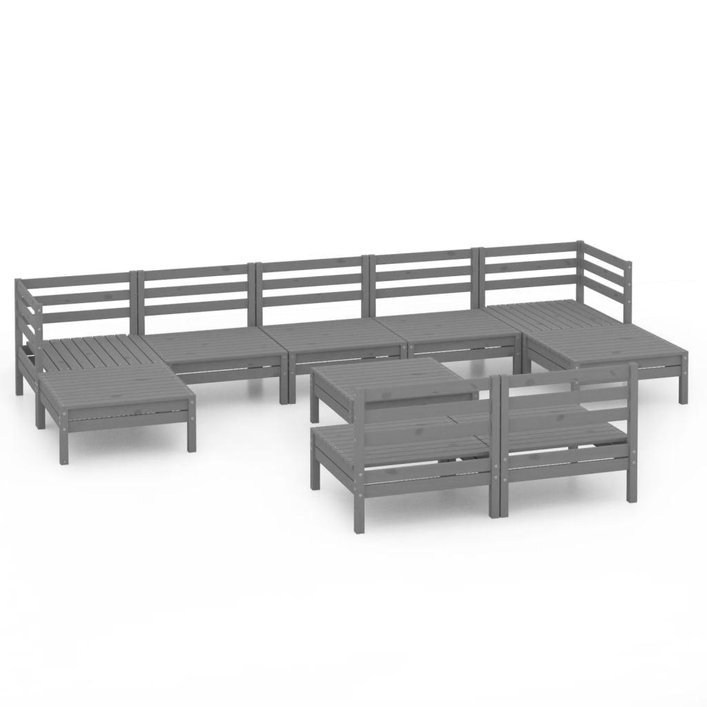 10 Piece Garden Lounge Set Grey Solid Pinewood