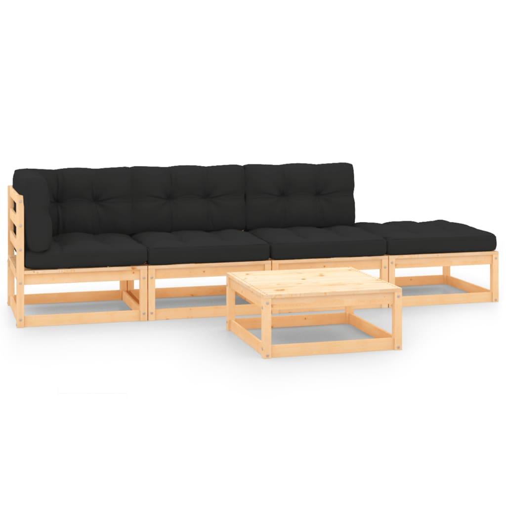 5 Piece Garden Lounge Set with Cushions Solid Pinewood