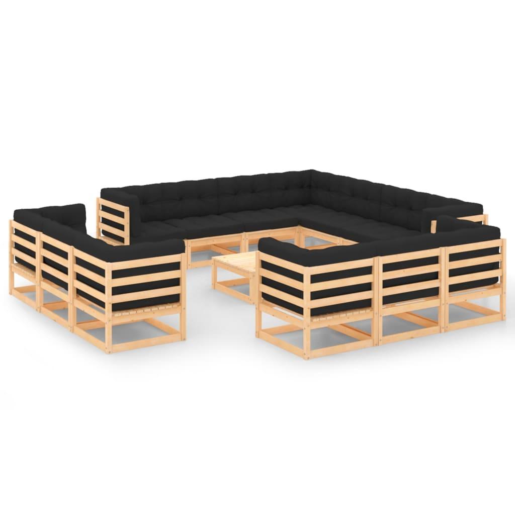 14 Piece Garden Lounge Set with Anthracite Cushions Pinewood