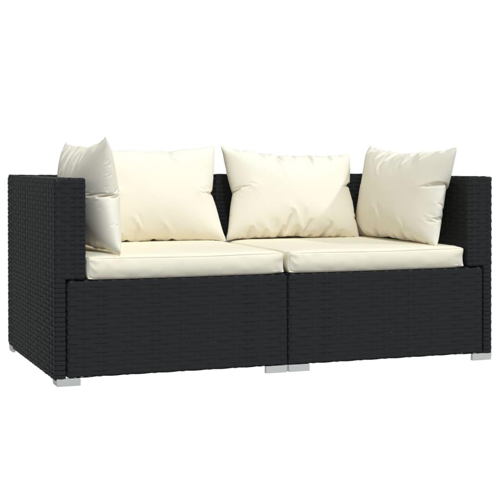 2-Seater Sofa with Cushions Black Poly Rattan