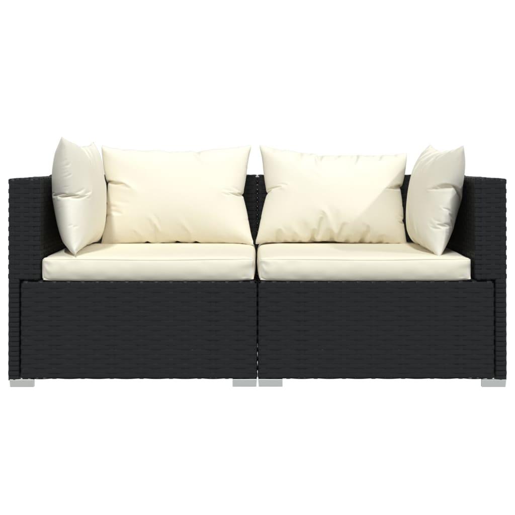 2-Seater Sofa with Cushions Black Poly Rattan