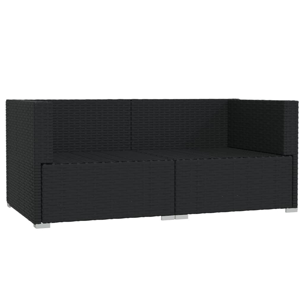 2-Seater Sofa with Cushions Black Poly Rattan