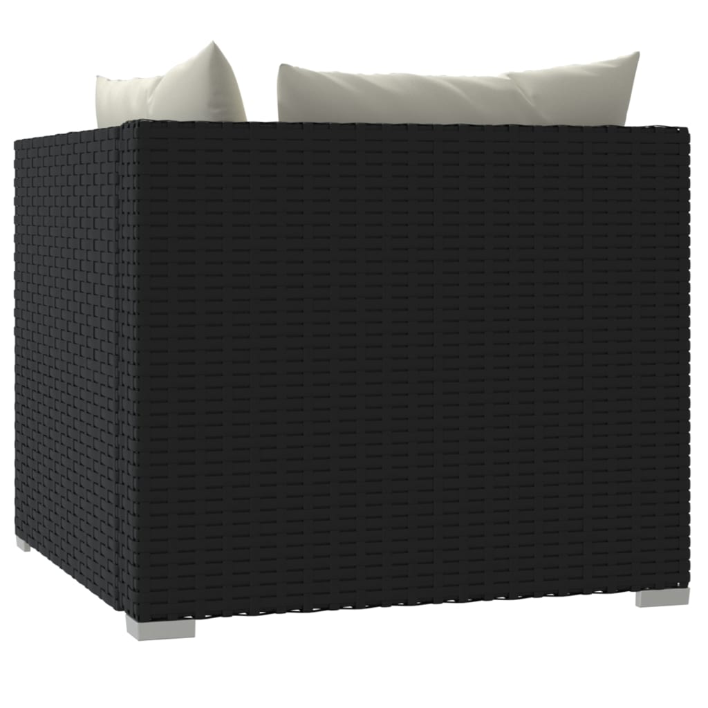 2-Seater Sofa with Cushions Black Poly Rattan