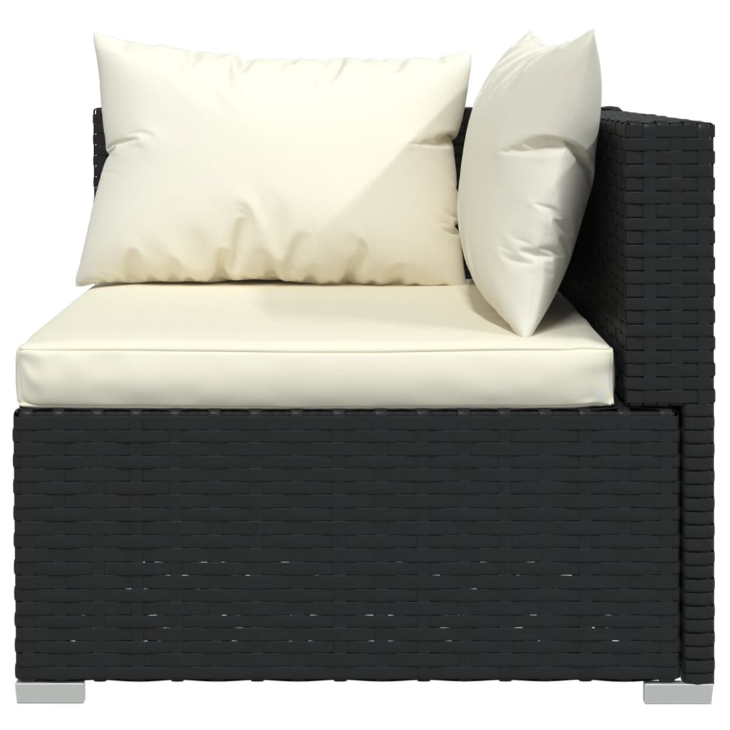 3-Seater Sofa with Cushions Black Poly Rattan