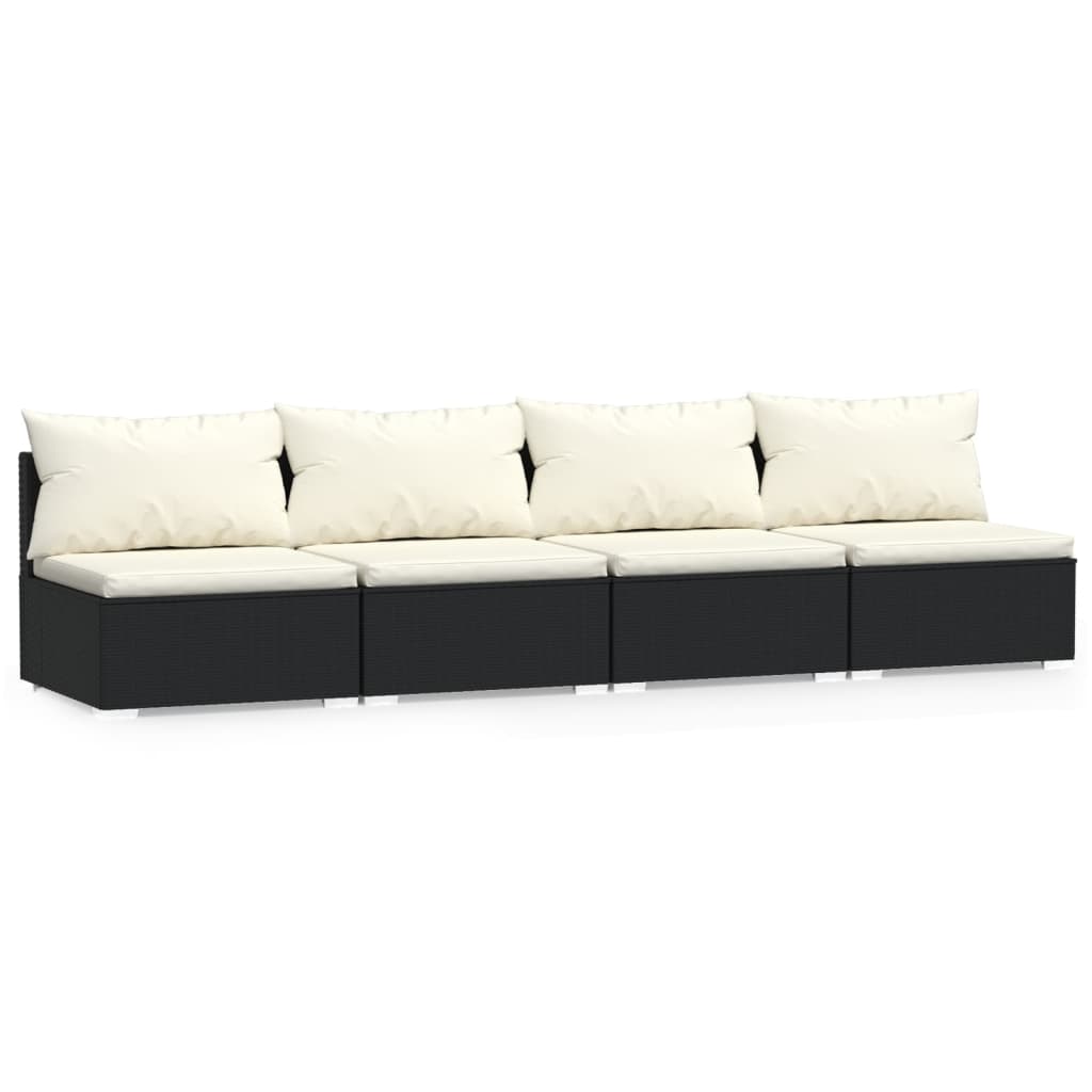 4-Seater Sofa with Cushions Black Poly Rattan