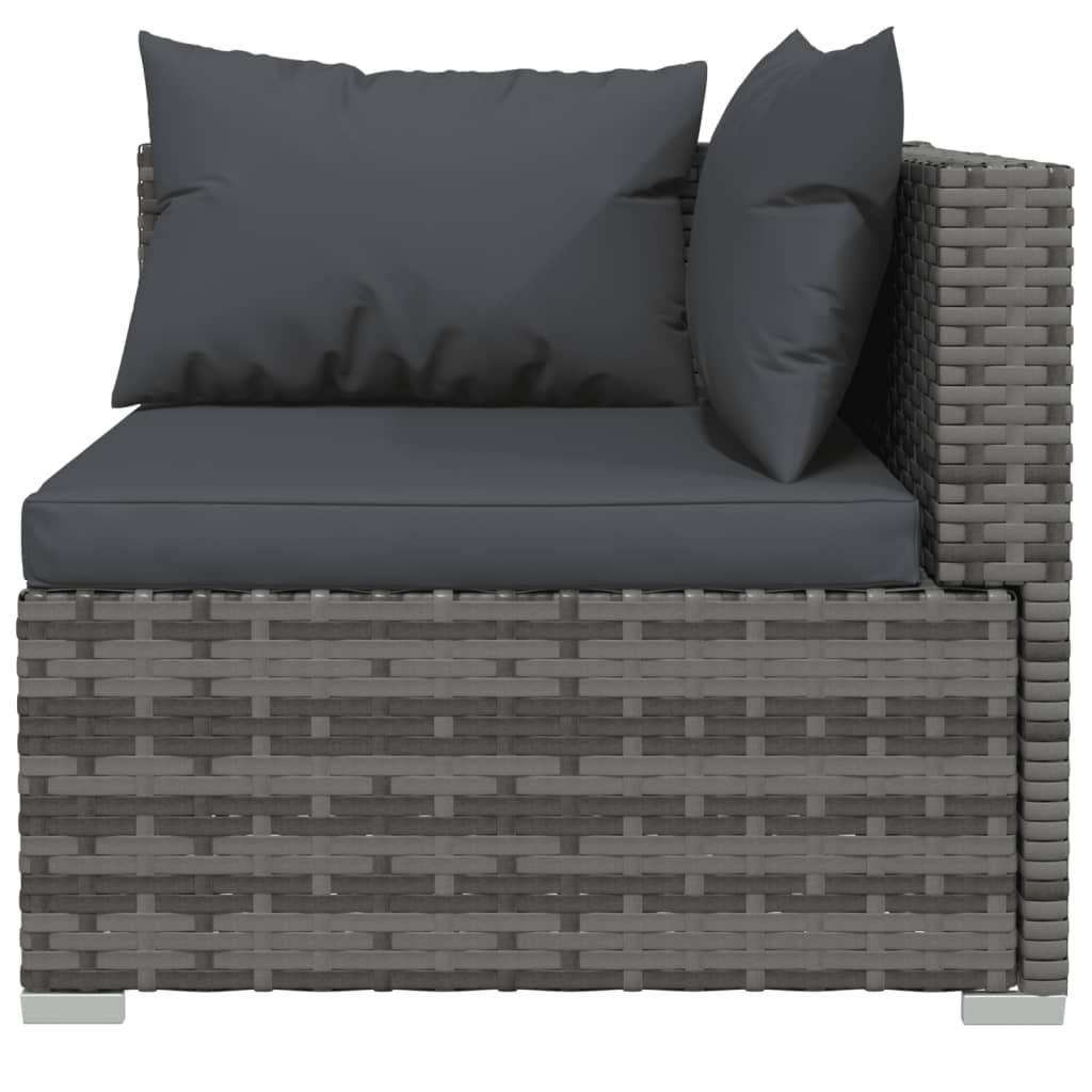 3-Seater Sofa with Cushions Grey Poly Rattan