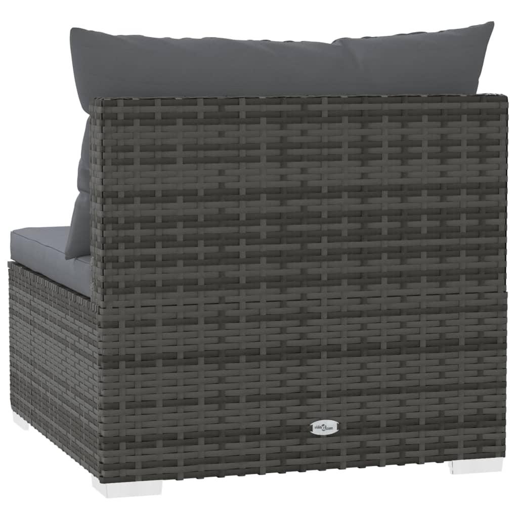3-Seater Sofa with Cushions Grey Poly Rattan