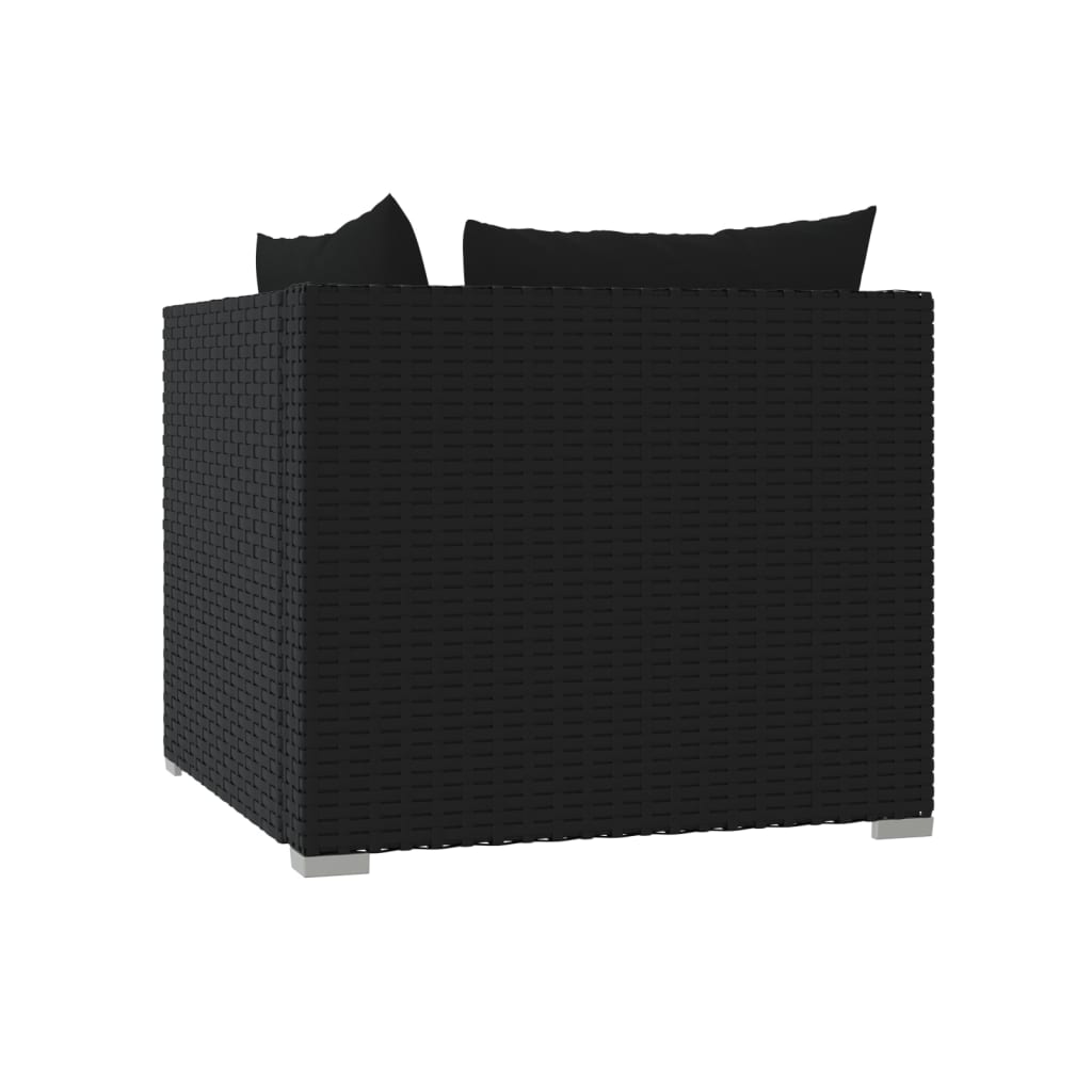 2-Seater Sofa with Cushions Black Poly Rattan