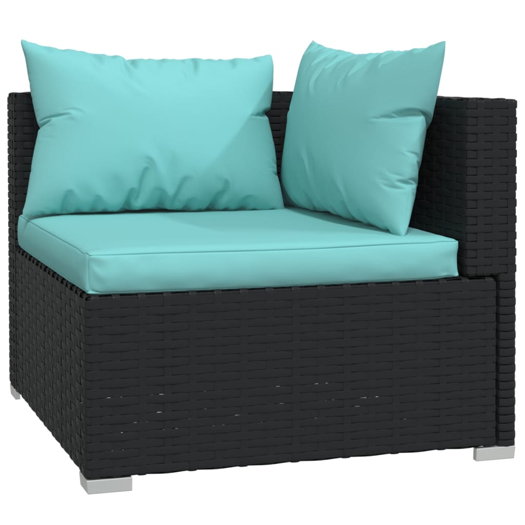 3-Seater Sofa with Cushions Black Poly Rattan