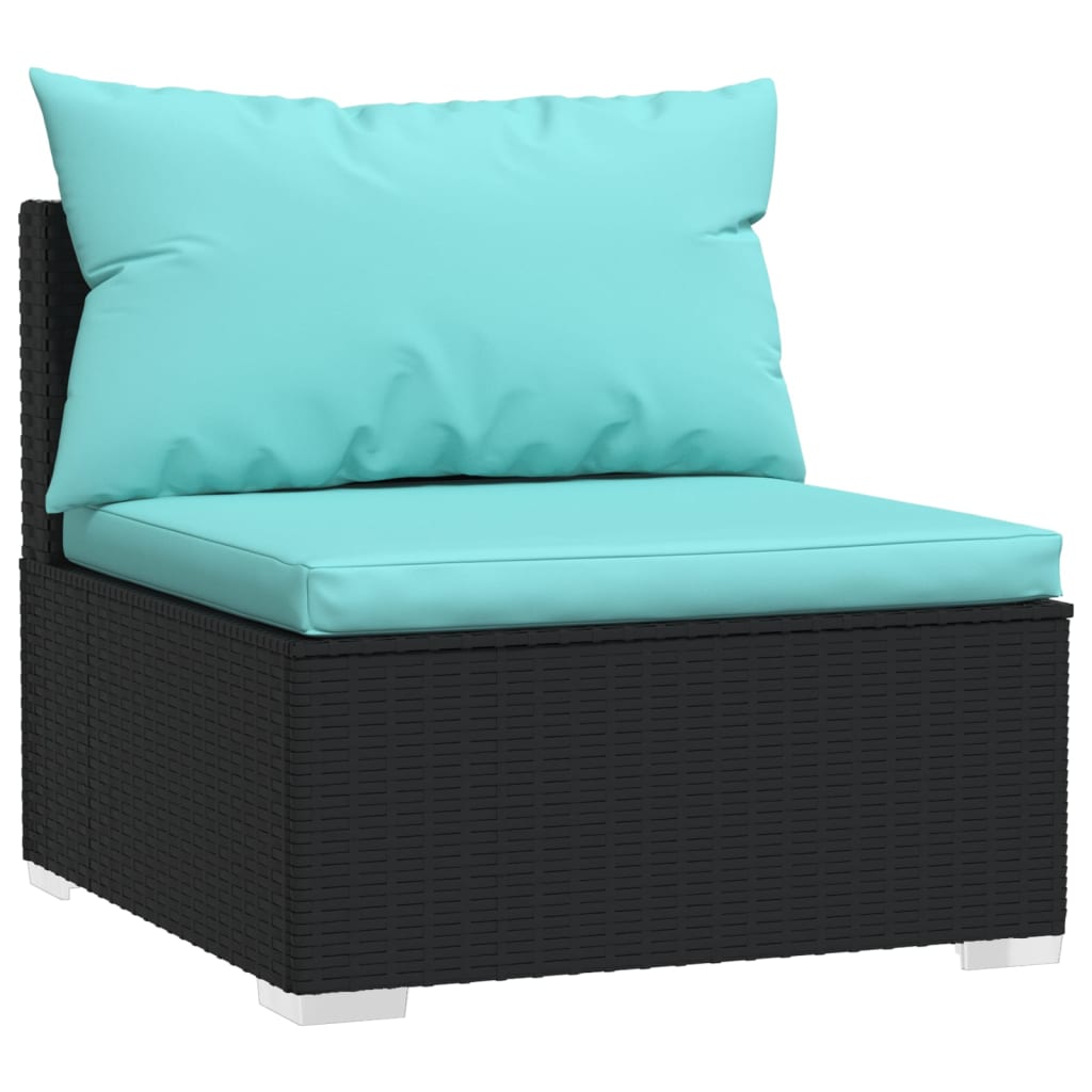 Garden Middle Sofa with Cushions Black Poly Rattan