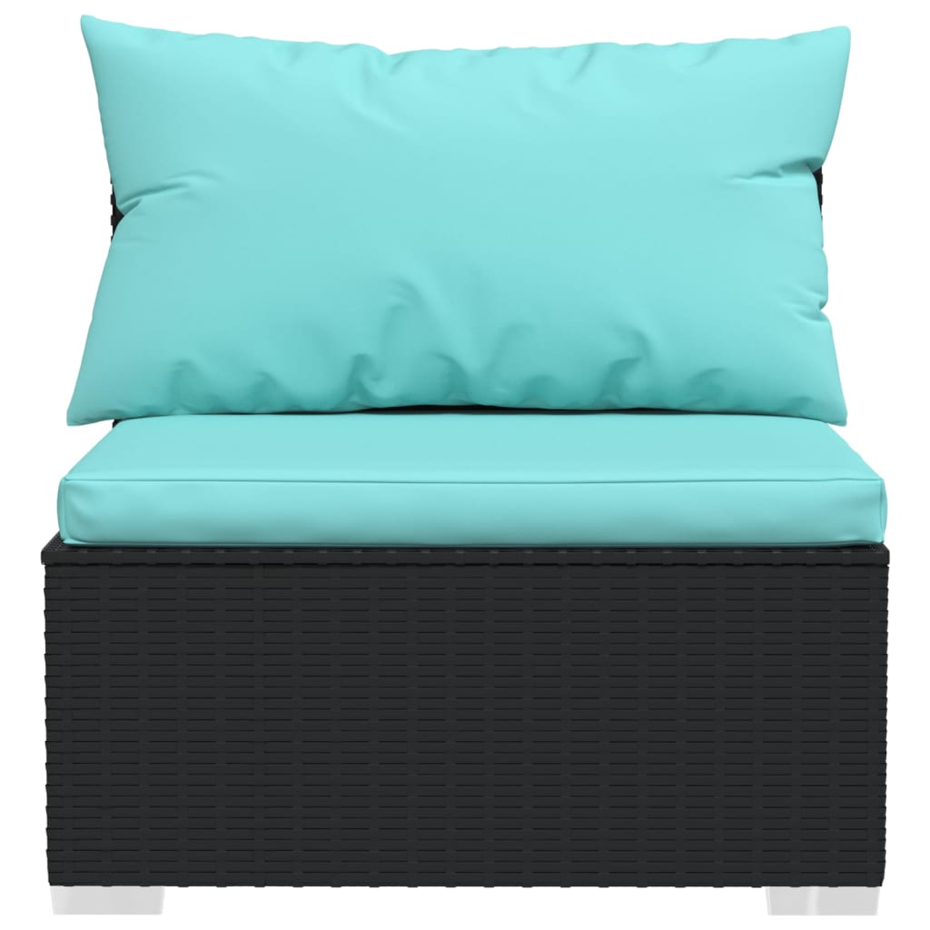 Garden Middle Sofa with Cushions Black Poly Rattan