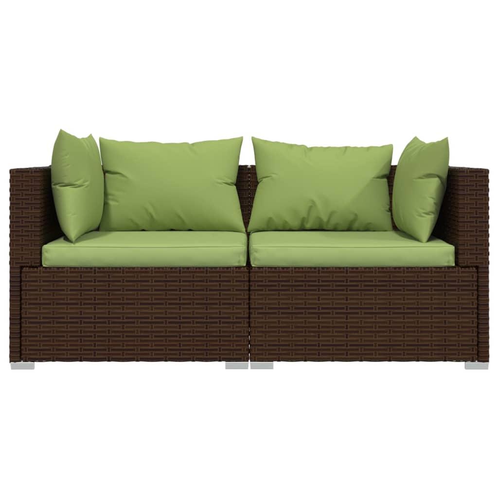 2-Seater Sofa with Cushions Brown Poly Rattan