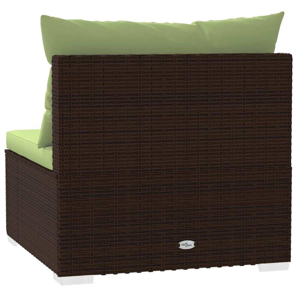 3-Seater Sofa with Cushions Brown Poly Rattan