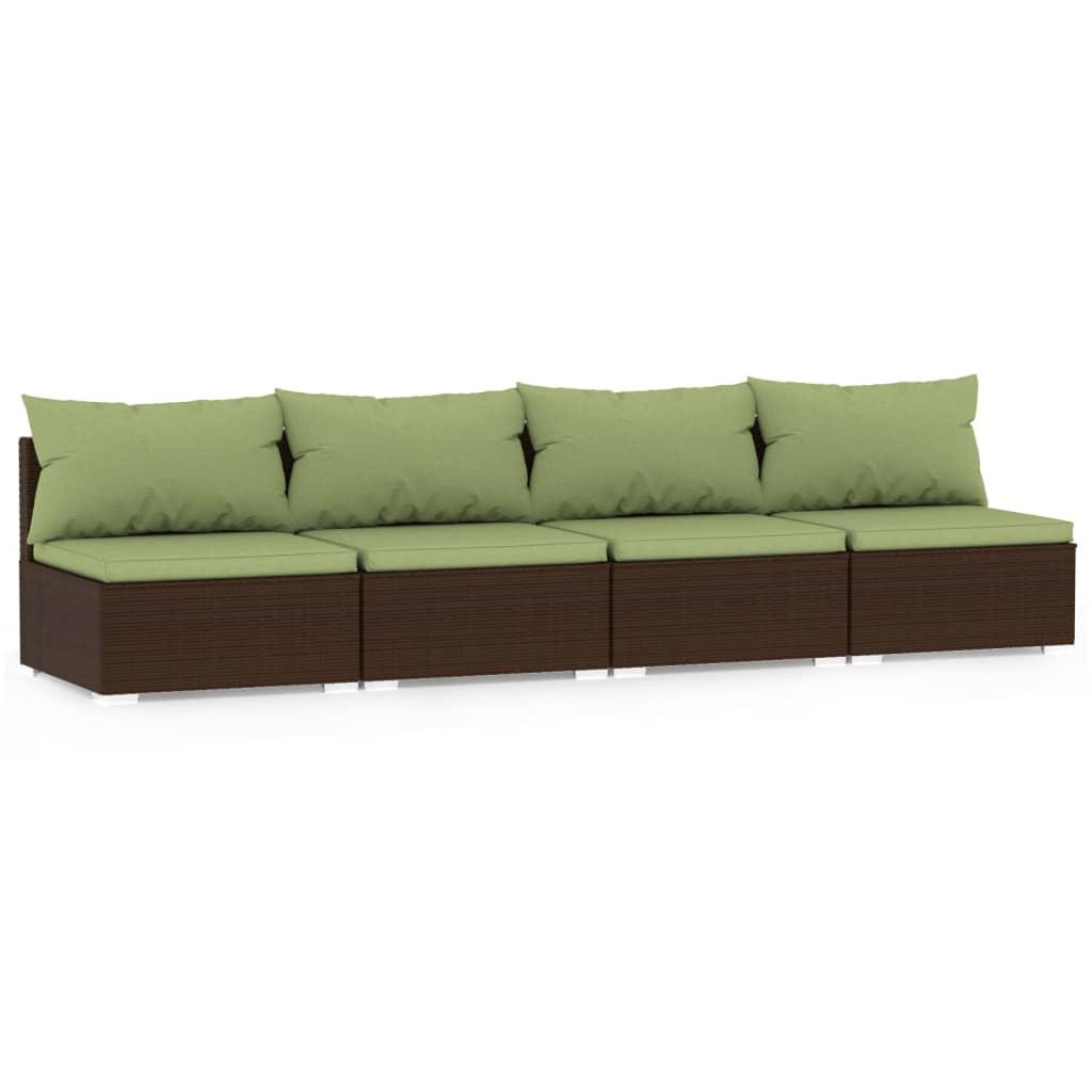 4-Seater Sofa with Cushions Brown Poly Rattan