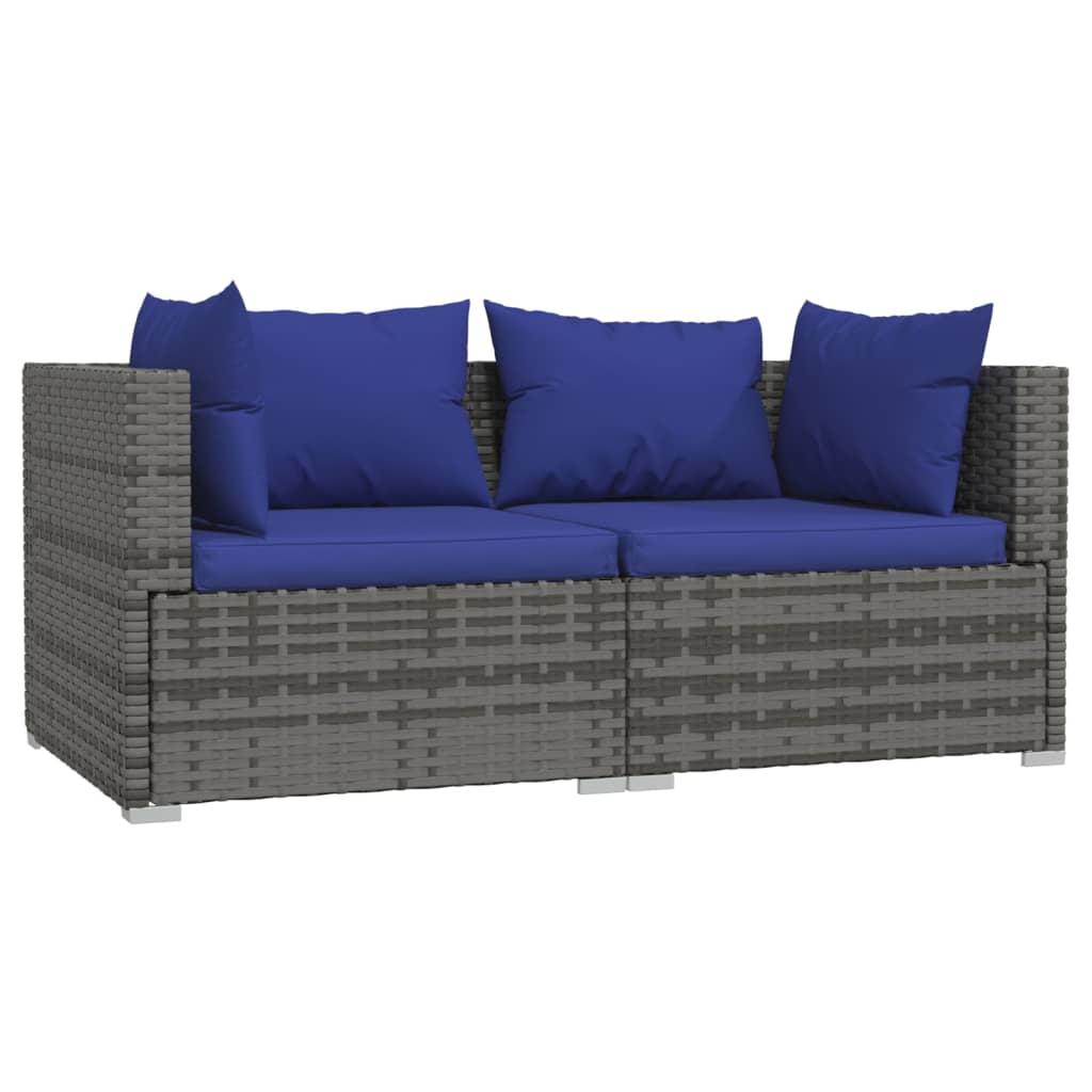 2-Seater Sofa with Cushions Grey Poly Rattan