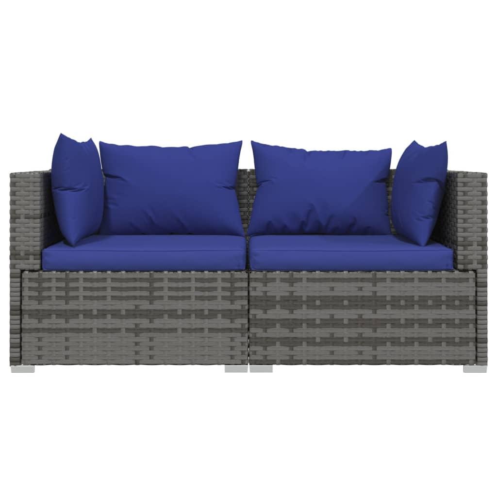 2-Seater Sofa with Cushions Grey Poly Rattan
