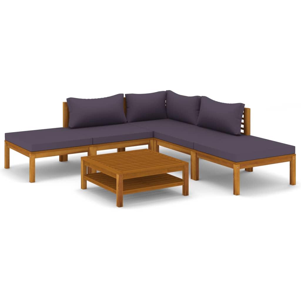 6 Piece Garden Lounge Set with Cushion Solid Acacia Wood