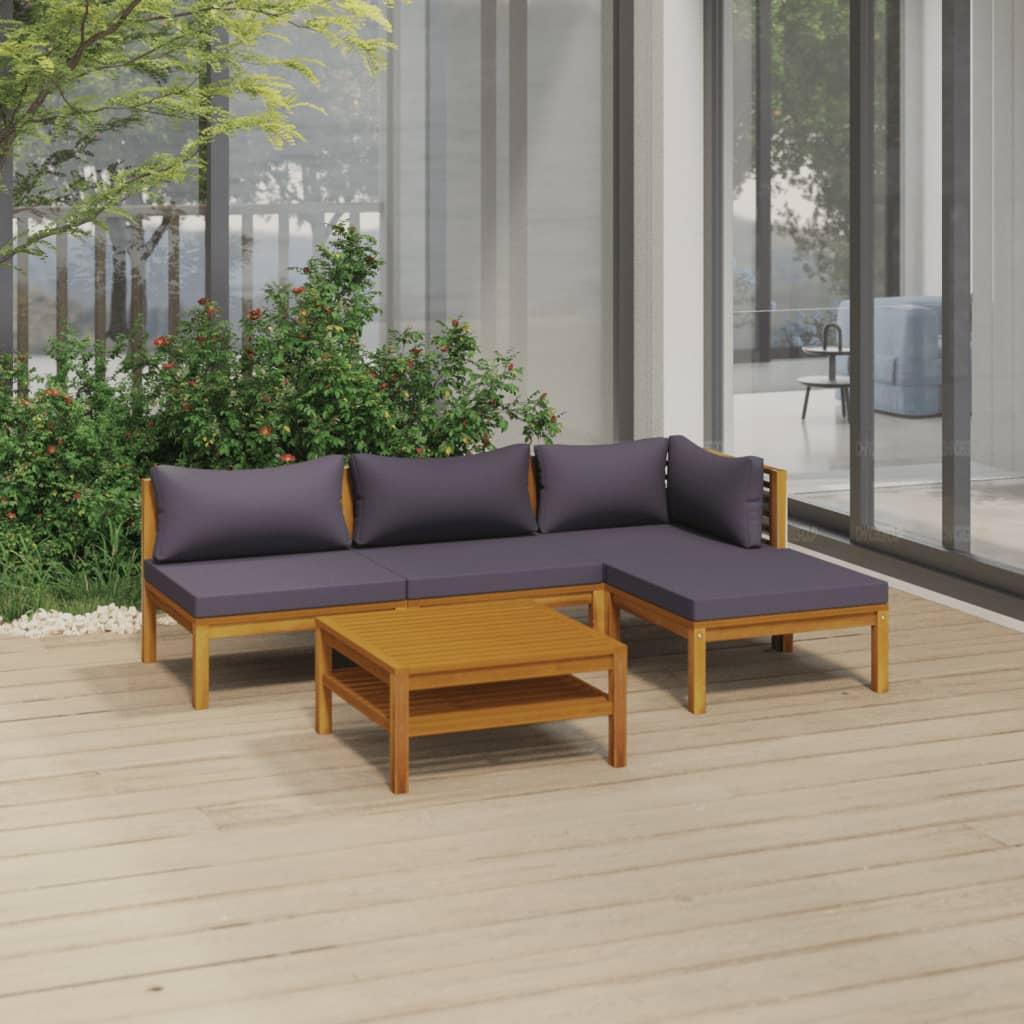 5 Piece Garden Lounge Set with Cushion Solid Acacia Wood