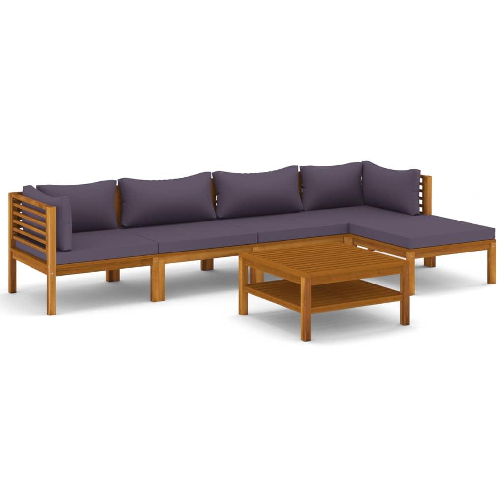 6 Piece Garden Lounge Set with Cushion Solid Acacia Wood