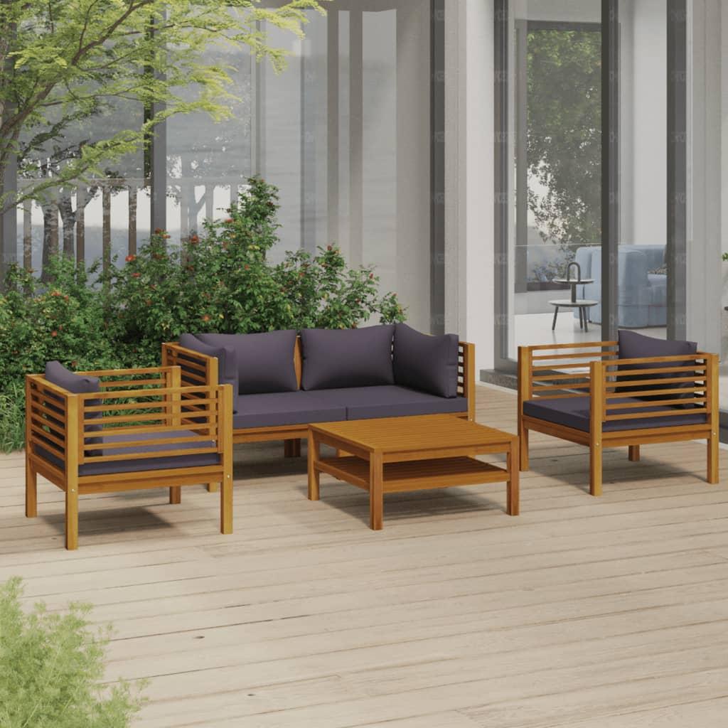5 Piece Garden Lounge Set with Cushion Solid Acacia Wood