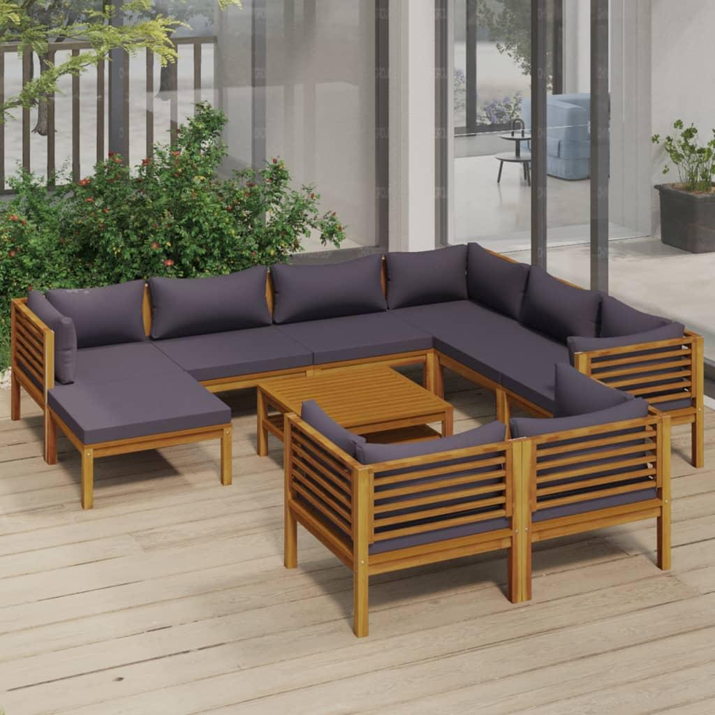 10 Piece Garden Lounge Set with Cushion Solid Acacia Wood