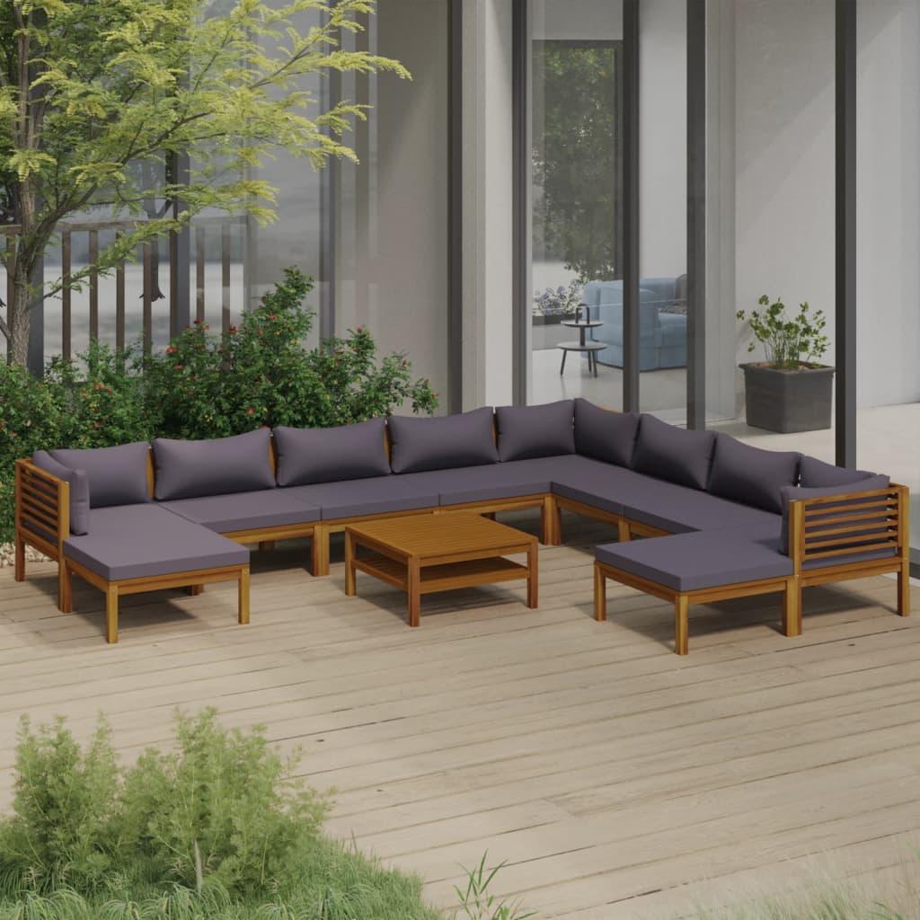 11 Piece Garden Lounge Set with Cushion Solid Acacia Wood