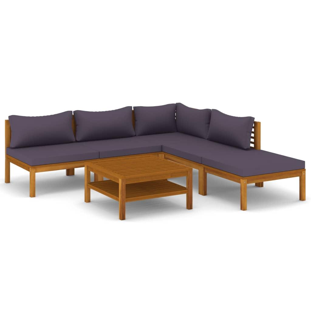 6 Piece Garden Lounge Set with Cushion Solid Acacia Wood