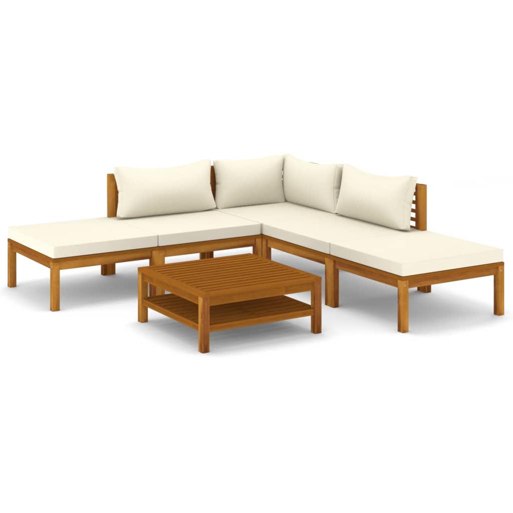6 Piece Garden Lounge Set with Cream Cushion Solid Acacia Wood