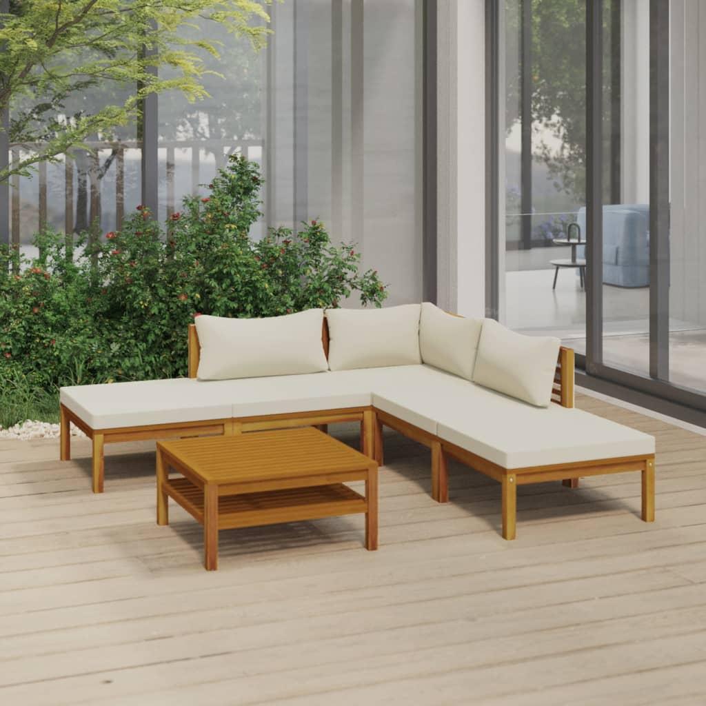 6 Piece Garden Lounge Set with Cream Cushion Solid Acacia Wood