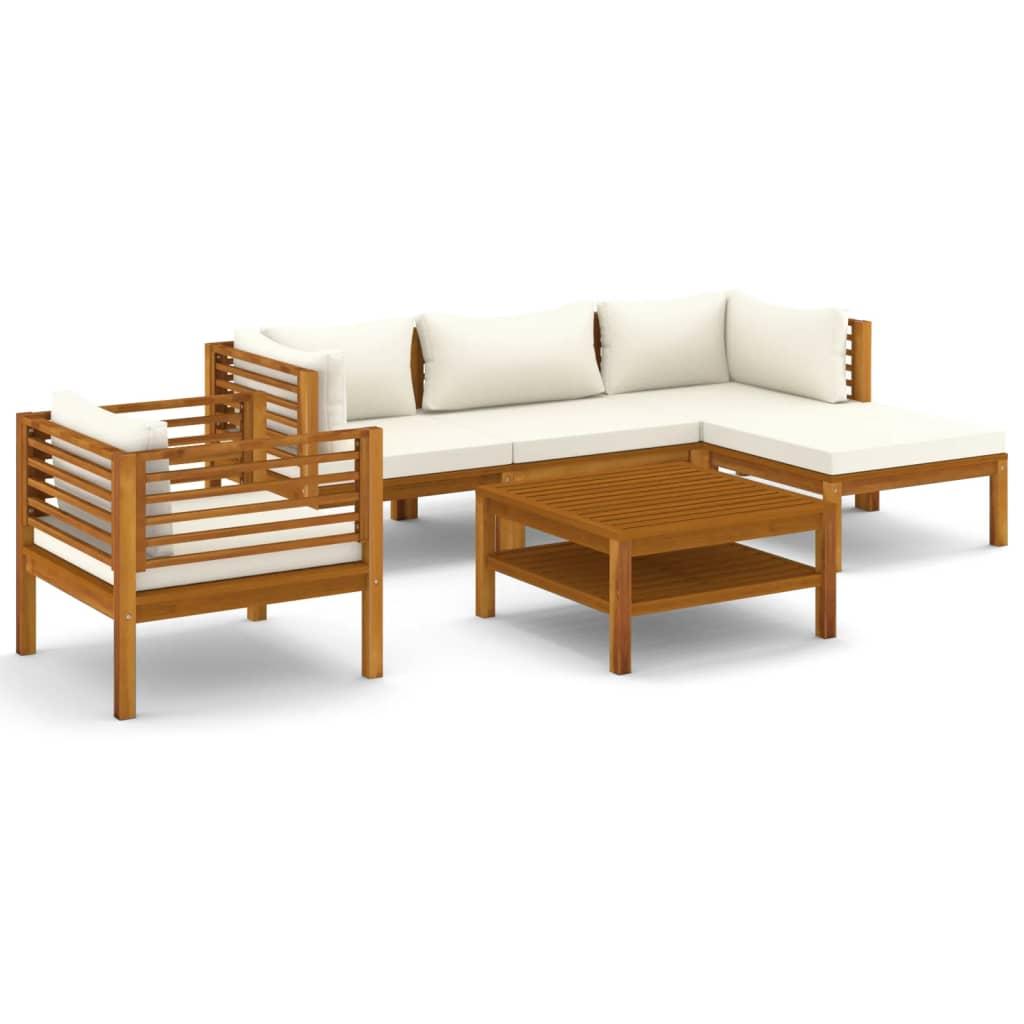 6 Piece Garden Lounge Set with Cream Cushion Solid Acacia Wood