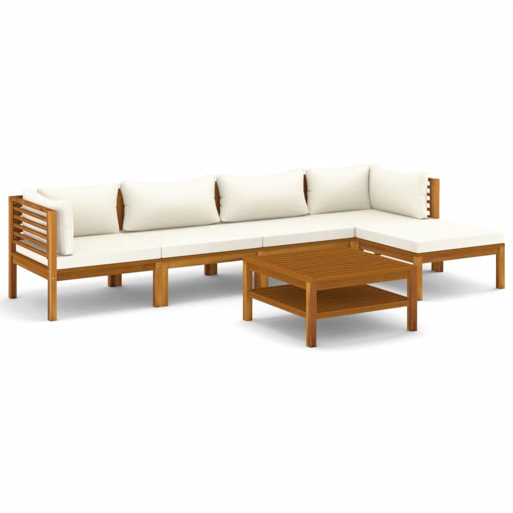 6 Piece Garden Lounge Set with Cream Cushion Solid Acacia Wood