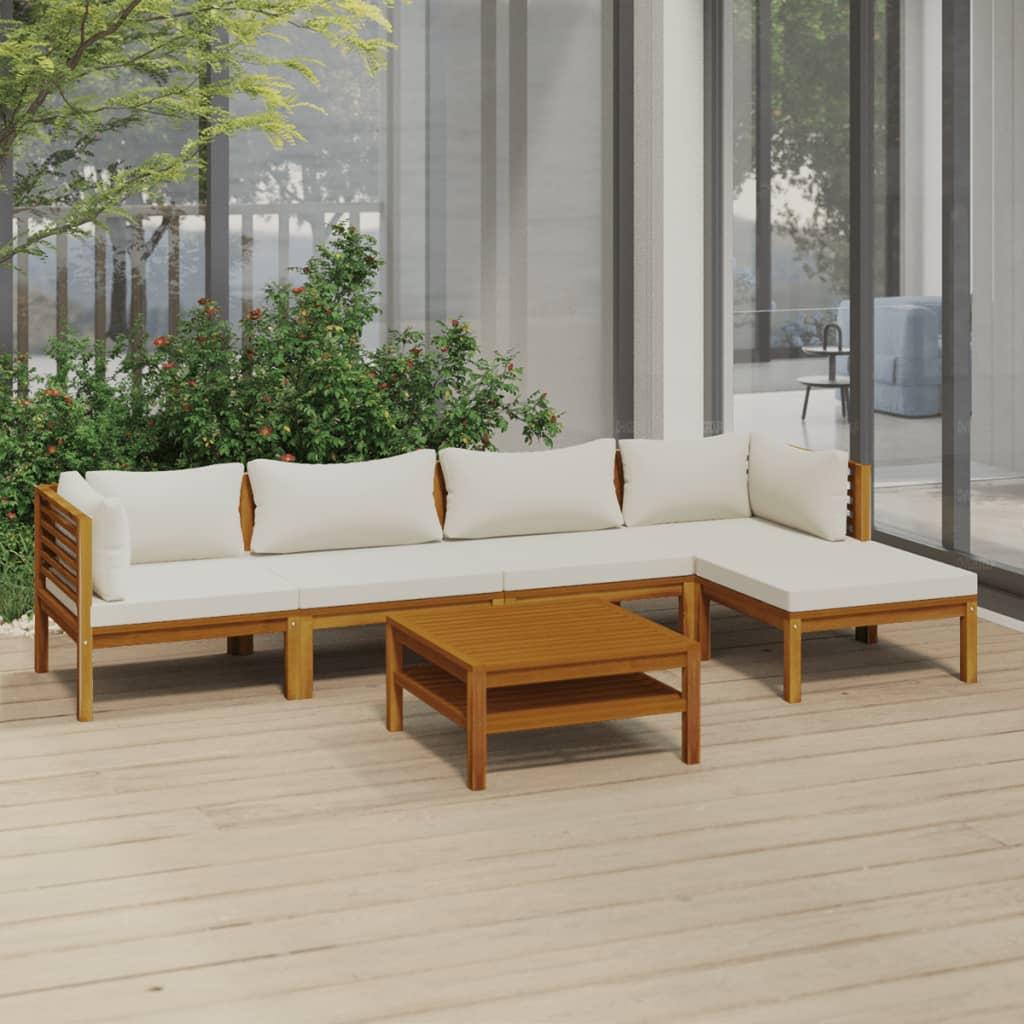 6 Piece Garden Lounge Set with Cream Cushion Solid Acacia Wood