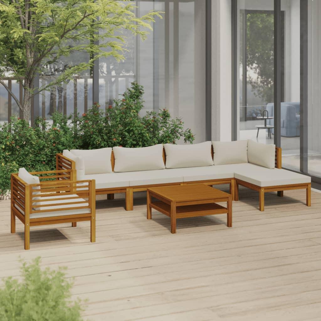 7 Piece Garden Lounge Set with Cream Cushion Solid Acacia Wood
