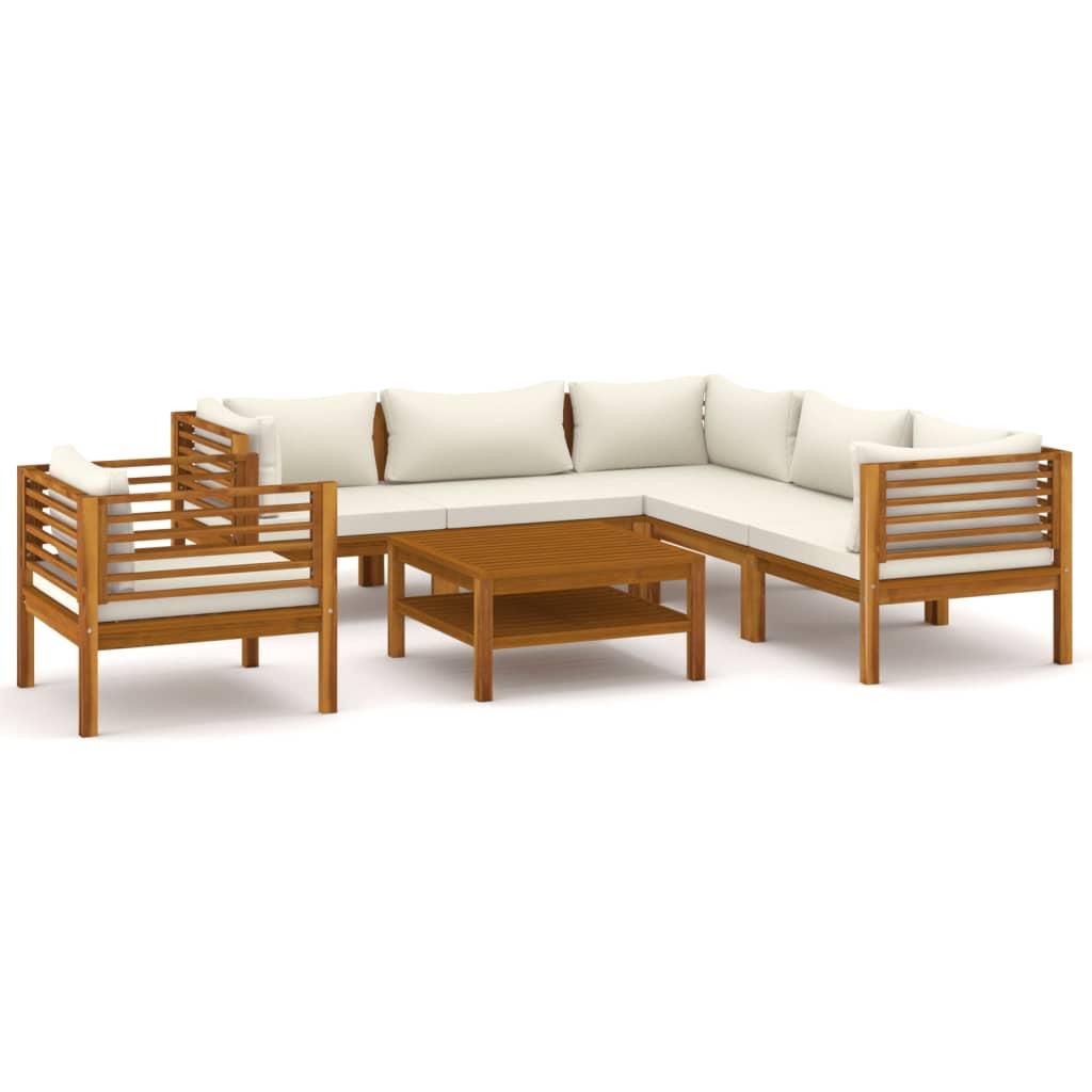 7 Piece Garden Lounge Set with Cream Cushion Solid Acacia Wood