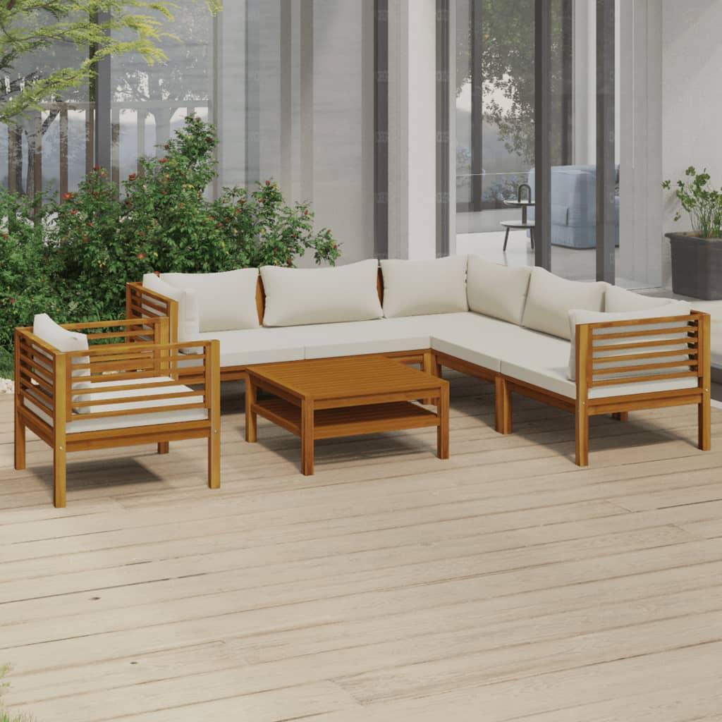 7 Piece Garden Lounge Set with Cream Cushion Solid Acacia Wood