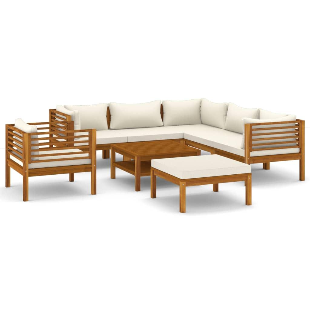 8 Piece Garden Lounge Set with Cream Cushion Solid Acacia Wood