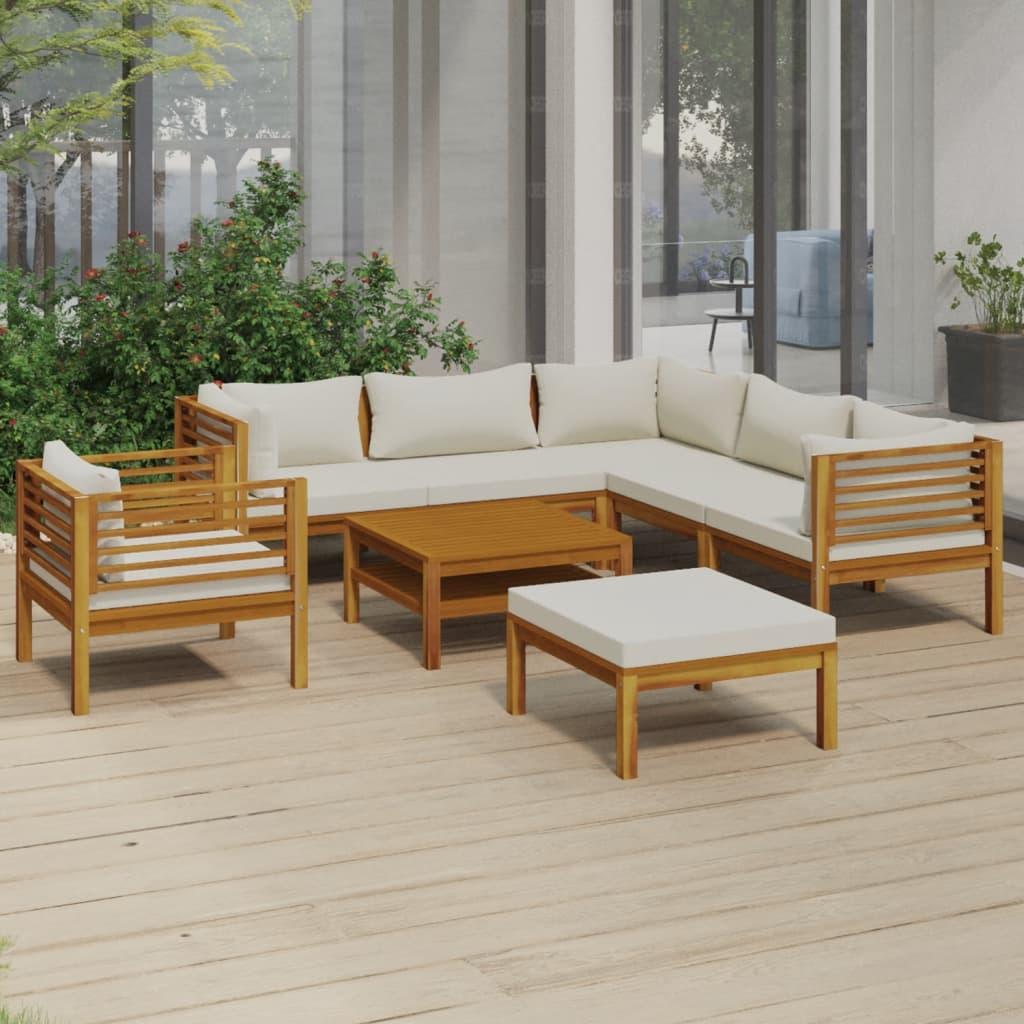 8 Piece Garden Lounge Set with Cream Cushion Solid Acacia Wood