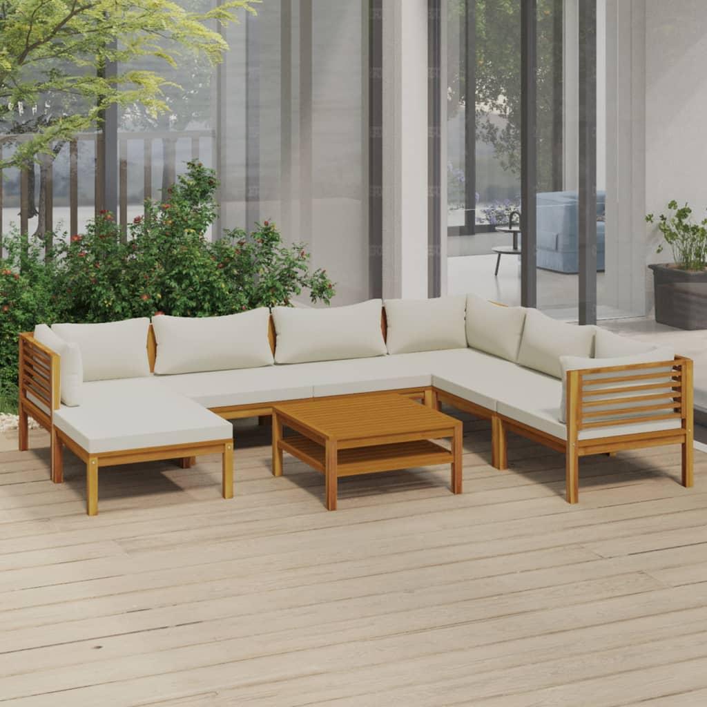 8 Piece Garden Lounge Set with Cream Cushion Solid Acacia Wood