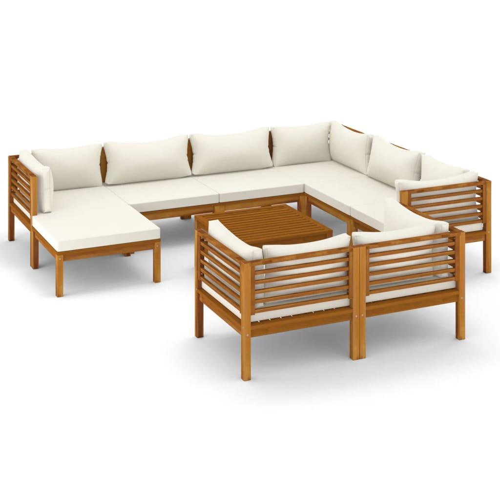 10 Piece Garden Lounge Set with Cream Cushion Solid Acacia Wood