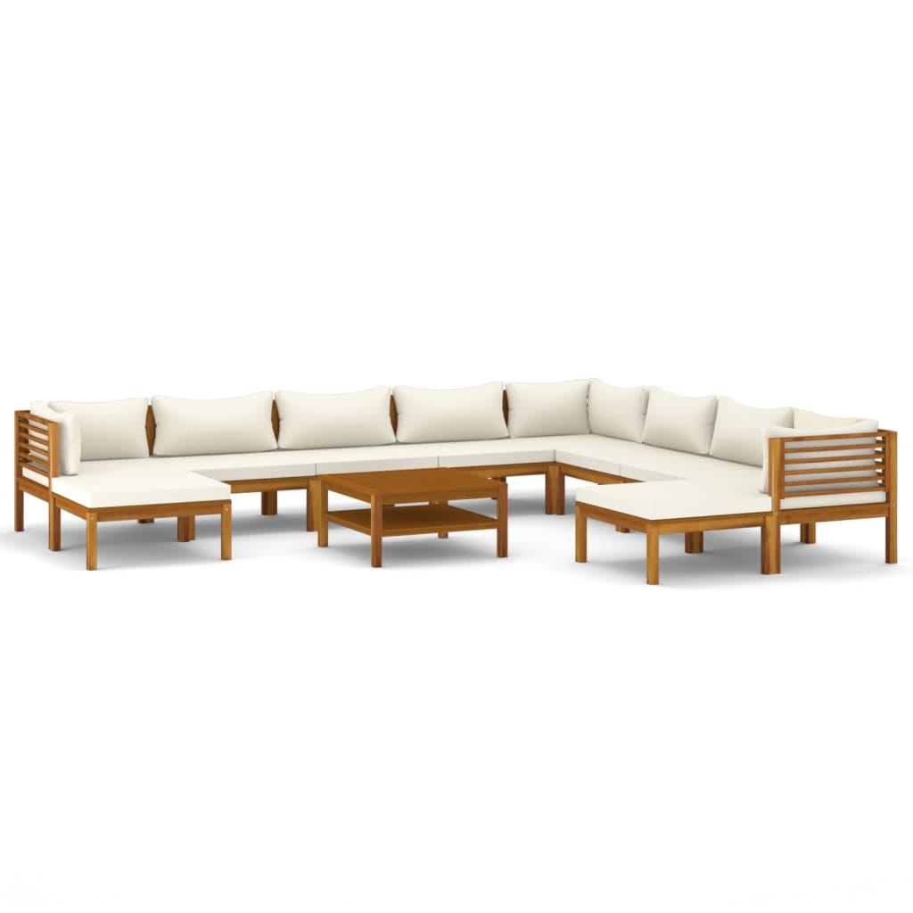 11 Piece Garden Lounge Set with Cream Cushion Solid Acacia Wood